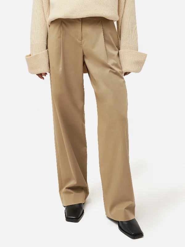 Cotton Pleat Front Trouser | Stone Trousers cozy soft