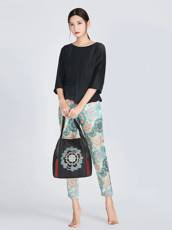 Printed Silk-Linen Satin Trousers Trousers Bestseller Popular