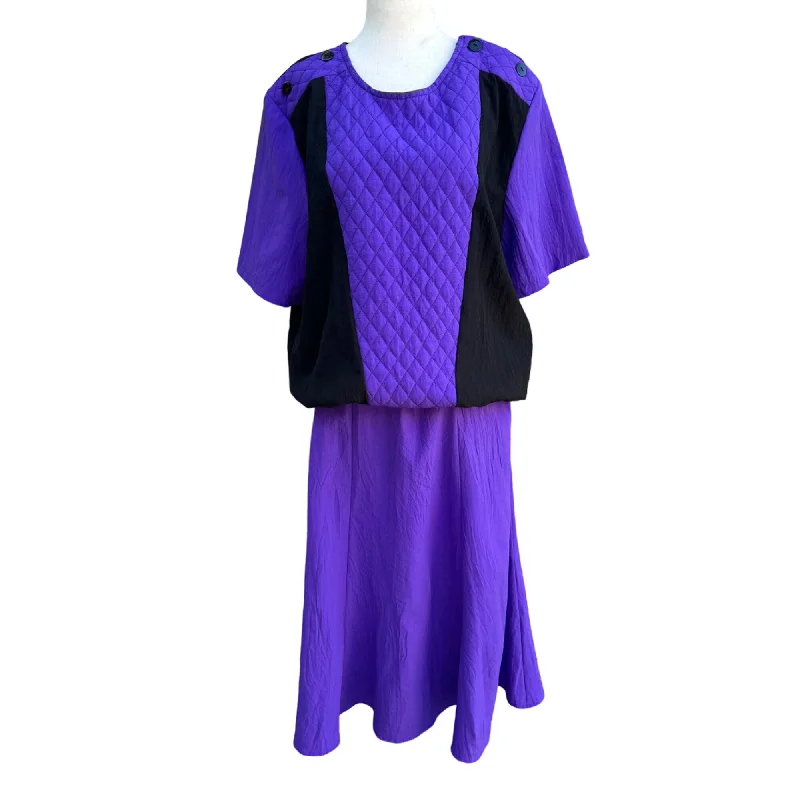 Lori Of California Vintage 80s Women's Purple Black Quilted Top & Full Skirt Set velvet skirt luxurious