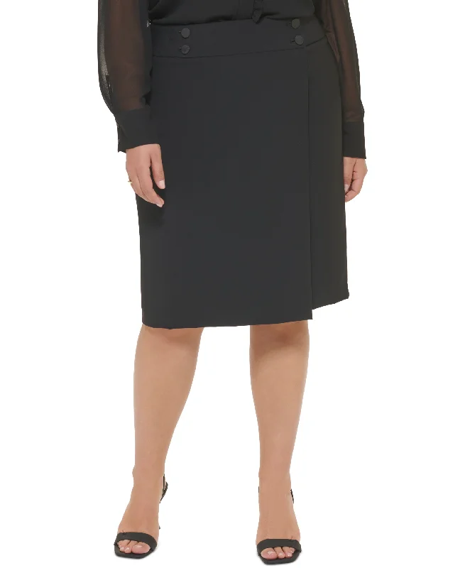 Plus Size Button-Waist Pencil Skirt leather skirt durable