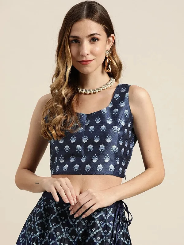 Indigo Booti Floral Sleeveless Crop Top Boxy Fit Fitted Loose