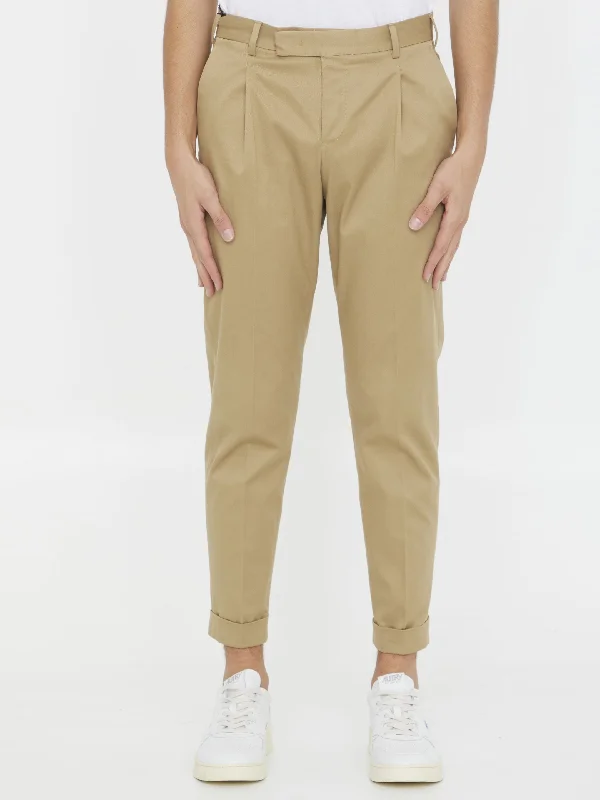 Beige Cotton Trousers Trousers Tapered Slim Fit