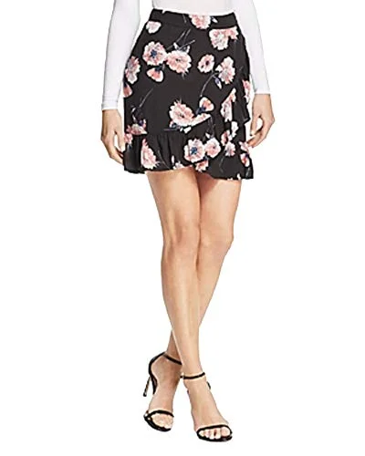 Cotton Candy La Floral Print Faux-Wrap Skirt chiffon skirt airy