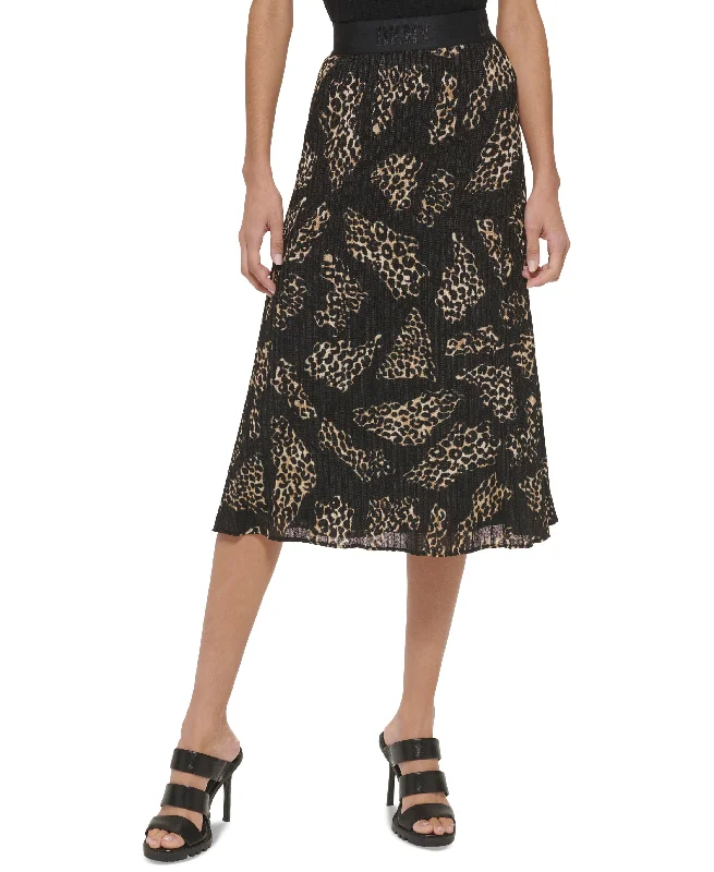 Women's Animal-Print Pleated Midi Skirt ribbed skirt waist