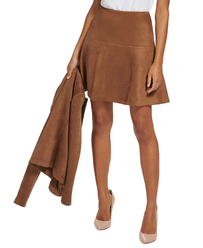 Tommy Hilfiger Womens Faux Suede Fit Flare Skirt wool skirt warm