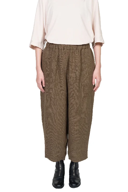 Elastic Linen Trousers Olive Trousers Versatile Stylish