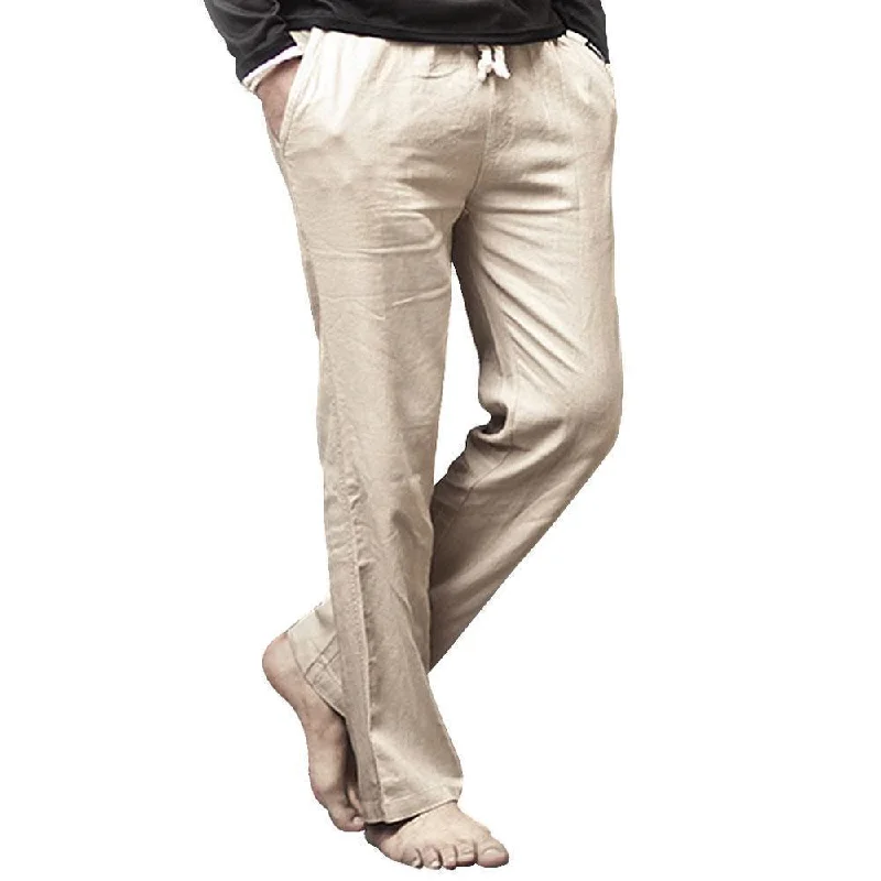 Casual Loose Linen Trousers For Men Wide Leg Loose Fit Mid Waist