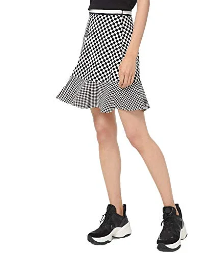 Michael Kors Checkered Ruffle-Hem Skirt (Bone/Black, 10) corduroy skirt comfortable