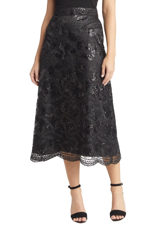 Women's A-Line Embellished Midi Skirt pleated skirt texture