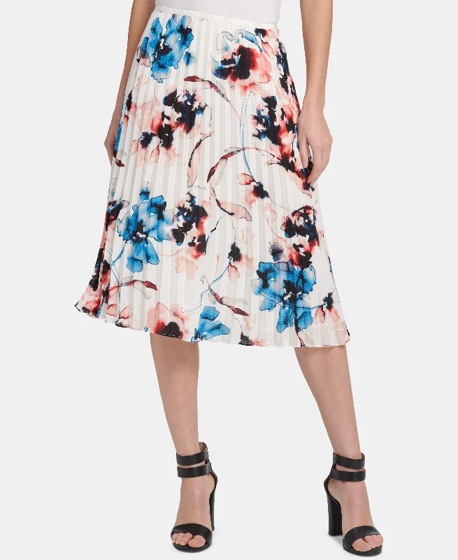 DKNY Floral Print Pleated Midi Skirt wool skirt sturdy