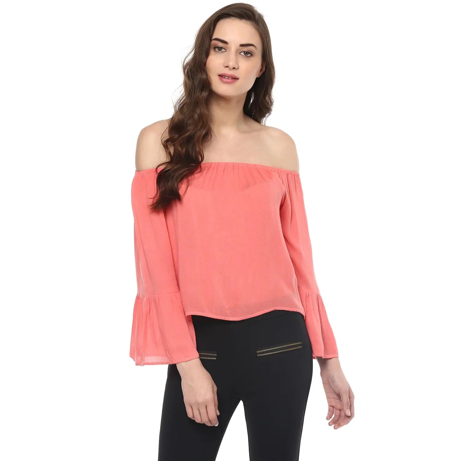 Off-Shoulder Flared Sleeve Crop Top Collared Crop Top Boat Neck A-Line