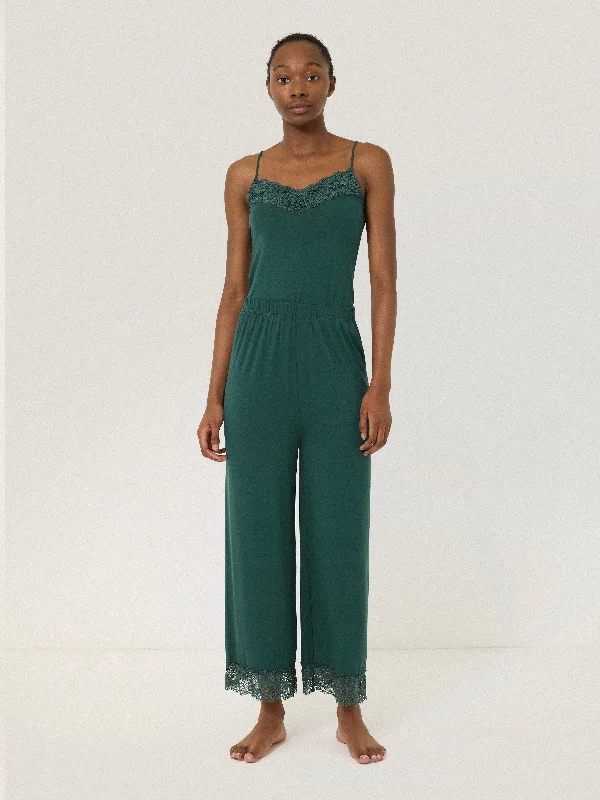 Modal Lace Pyjama Trouser | Green Trousers luxurious premium