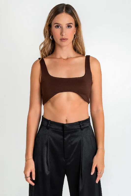 Crop top ajustado de tirantes bajo curveado Ribbed Crop Top High Neck Heavyweight