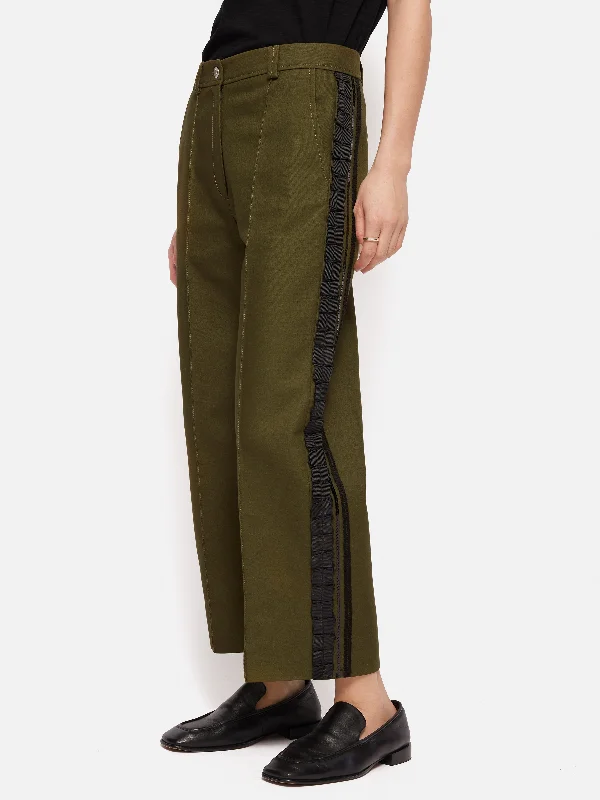 Cotton Trim Detail Trouser | Khaki Trousers Low Rise Relaxed