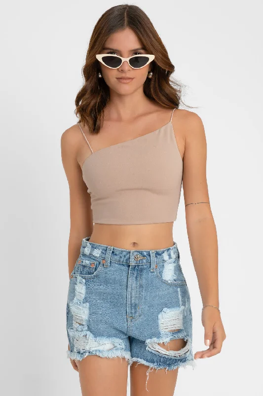 Crop top tirantes escote diagonal Welt Pockets Slit Pockets Flap Pockets