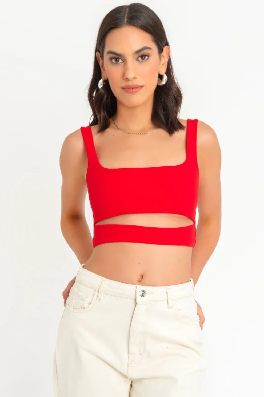 Crop top ajustado de tirantes con cut out Zippered Buttoned Snapped