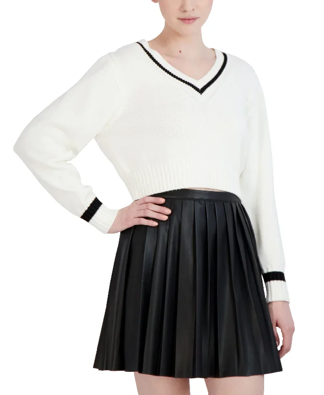 Women's Pleated Faux-Leather Miniskirt wool skirt warm