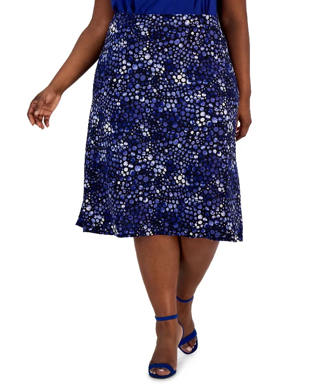 Plus Size Pull-On Dot-Print Midi Skirt asymmetrical skirt cut