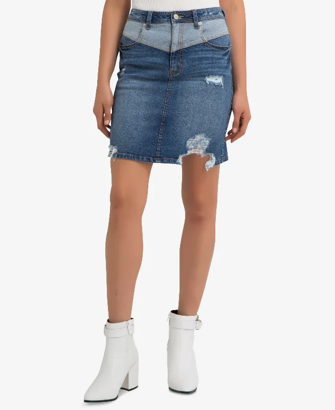 Jordache Sloane Ripped Denim Skirt midi skirt versatile