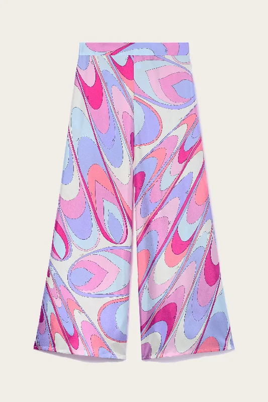 Onde-Print Silk-Twill Trousers Trousers Office Stylish