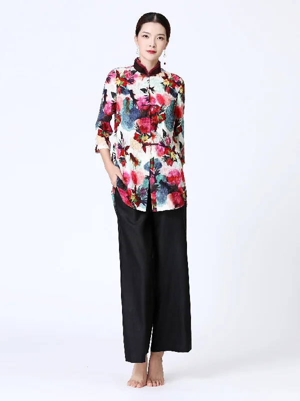 Wide-Leg  Stretch Gambiered Guangdong Silk Trousers Trousers Sale Discount