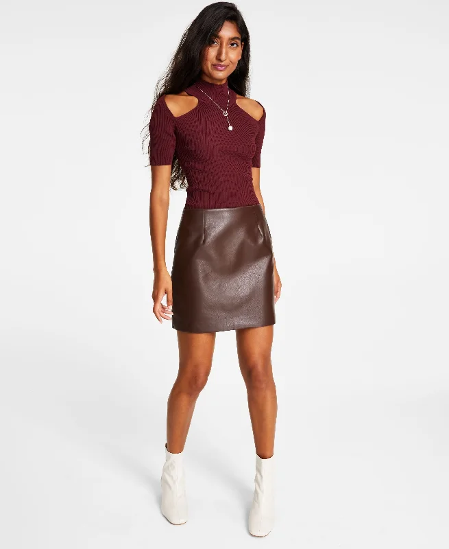 Women's Faux-Leather A-Line Mini Skirt lace skirt romantic