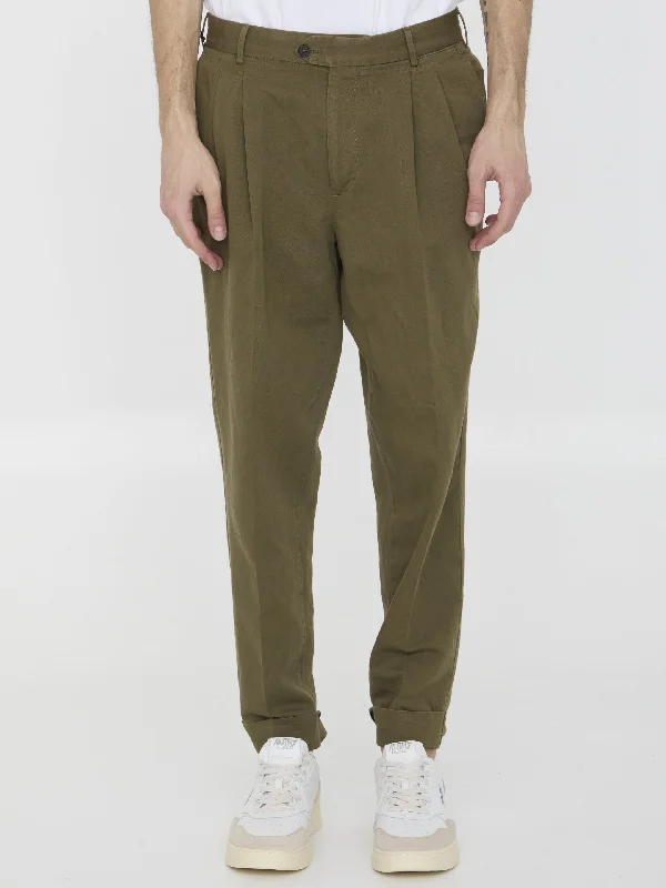 Cotton And Linen Trousers Trousers High Rise Slim Fit