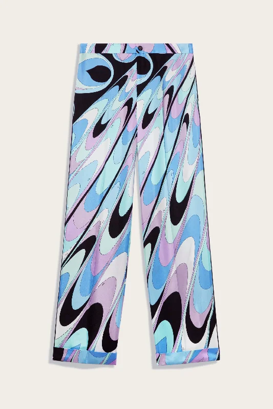 Onde-Print Silk-Twill Trousers Trousers Ceremony Elegant