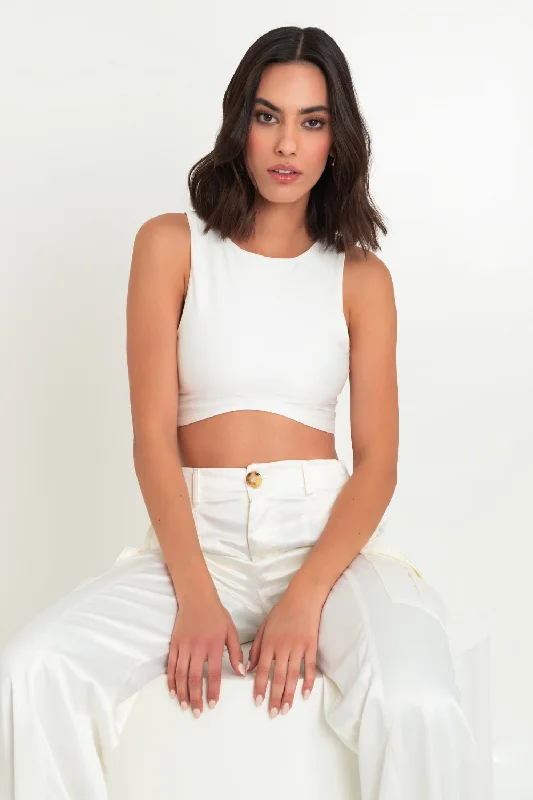 Crop top satinado sin mangas bajo curveado Collared Crew Neck Turtle Neck