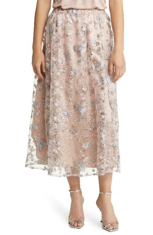 Anne Klein Floral Sequin A-Line Midi Skirt boho skirt vibe