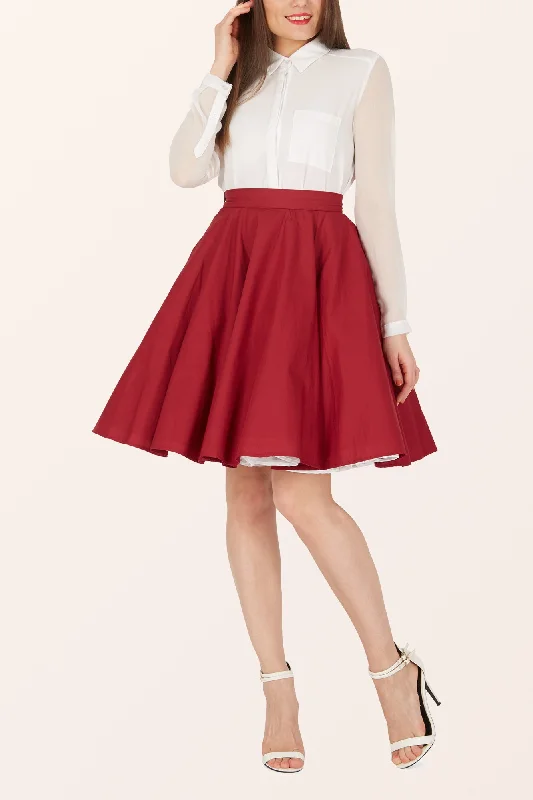 Vintage Clarity Swing Skirt - Burgundy denim skirt durable