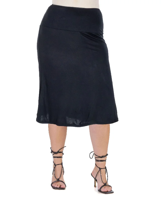 Plus Size A-line Elastic Waist Skirt denim skirt classic