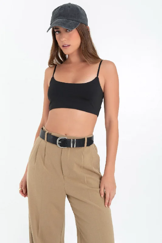 Crop top de tirantes con escote redondo Chenille Blend Fleece Blend Nylon Blend