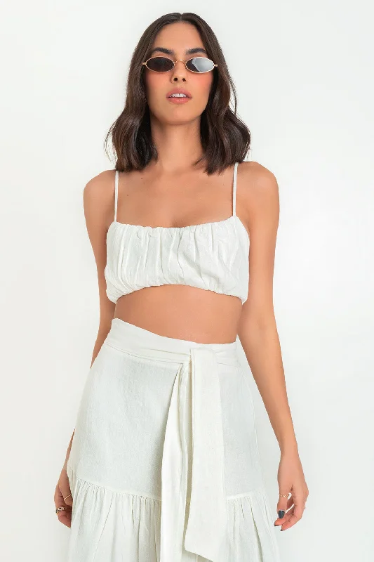 Crop top plisado de tirantes Houndstooth Herringbone Solid