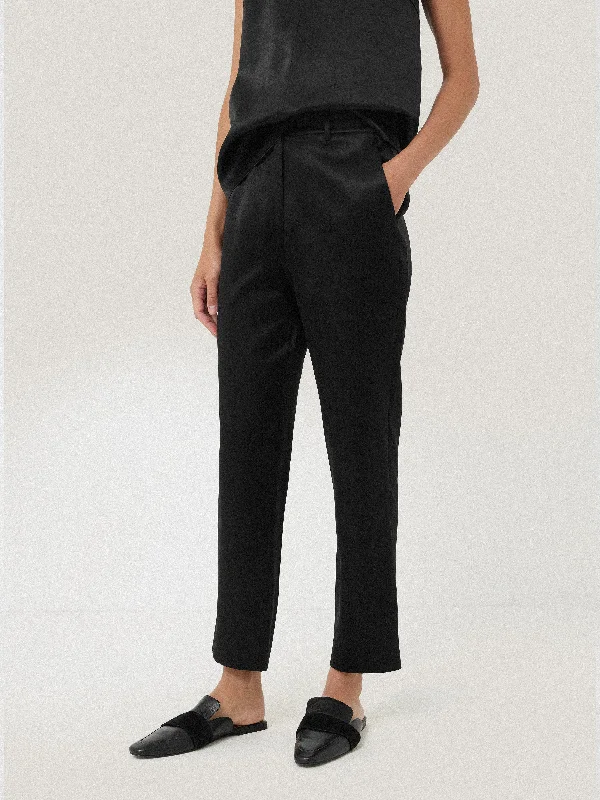 Bonded Satin Trouser | Black Trousers Velvet Soft