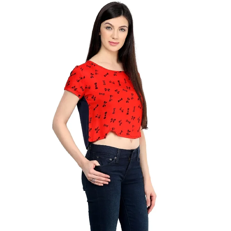 Pannkh Women's Red Bow Crop Top Modern Contemporary Chic