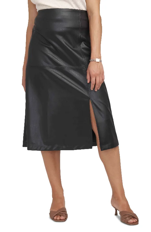 Women's Hollywood Faux-Leather Slit-Front Skirt vintage skirt charm