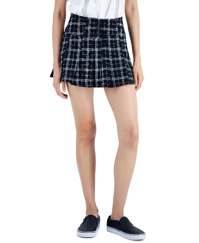 Juniors' Pleated Plaid Micro-Mini Skirt leather skirt modern