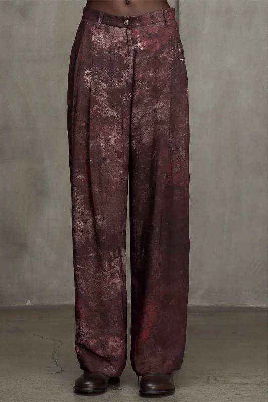 Digital Print Straight Leg Trousers Burgundy Trousers Ceremony Elegant