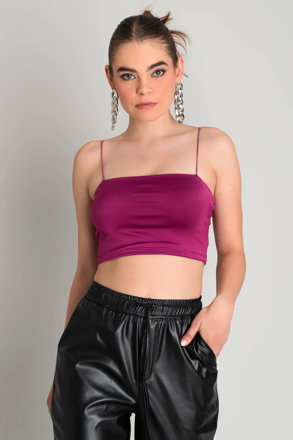 Crop top básico de tirantes elásticos Boxy Fit Fitted Loose