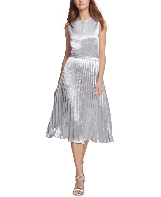 DKNY Metallic Pleated Midi Skirt linen skirt light