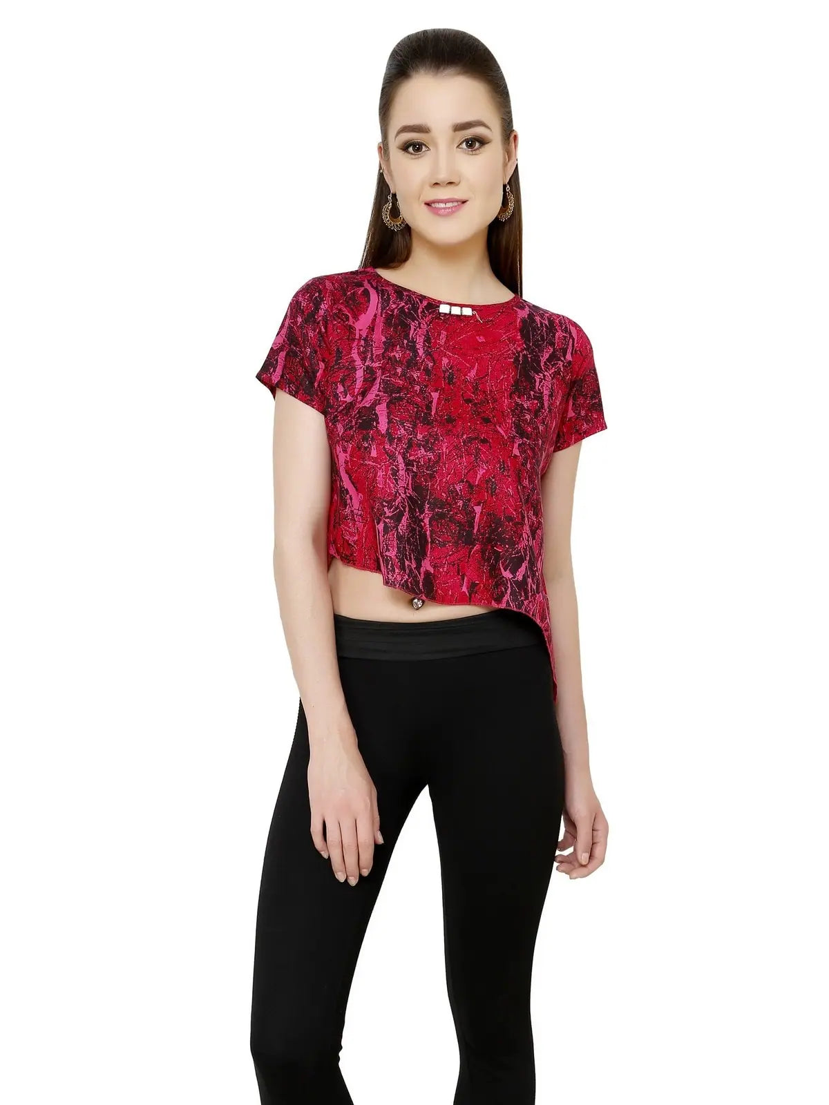 Pannkh Women's Asymmetric Crop Top-PKT3020PINK-XS Layered Multi-layer Single Layer