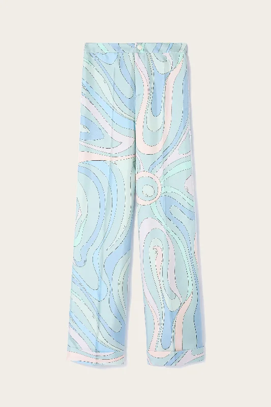 Marmo-Print Silk-Twill Trousers Trousers Business Professional