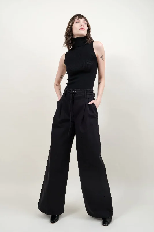 Panjim Pleated Denim Trousers Trousers Solid Black