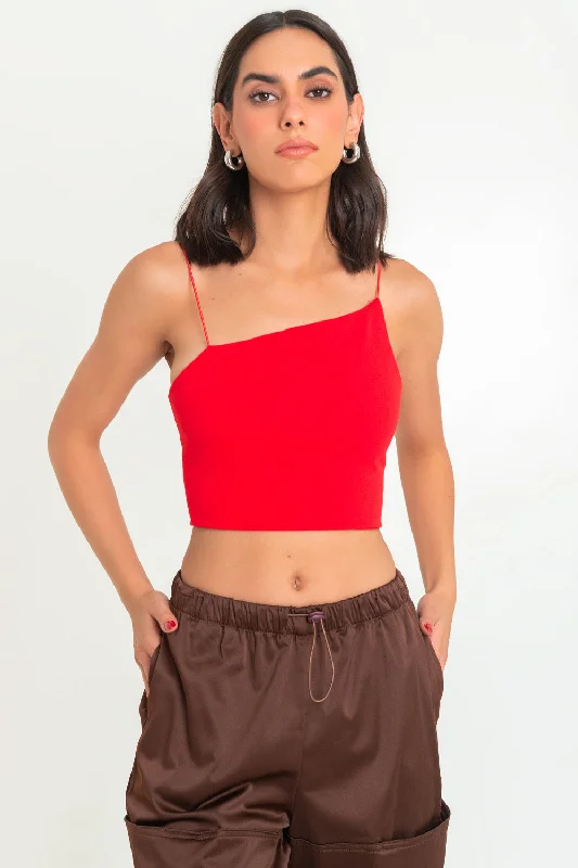 Crop top tirantes escote diagonal Zippered Front Buttoned Front Snap Front