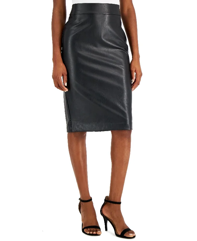 Women's Pull-On Faux Leather Skimmer Skirt tiered skirt playful