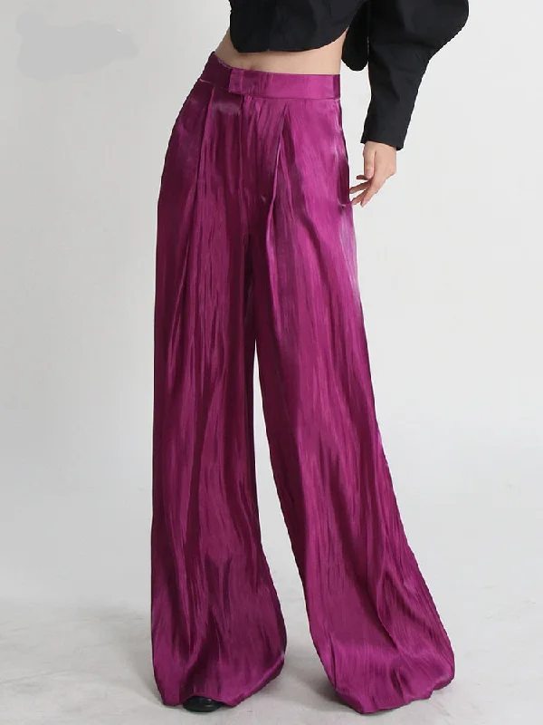 Casual Minimalist Wide Leg Pants For Women High Waist Loose Solid Ruched Trousers Trousers Favorite Customer