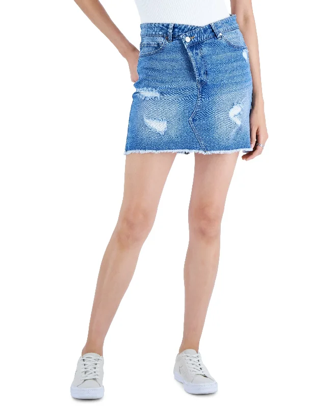 Juniors' Crossover-Waist Denim Skirt denim skirt stylish