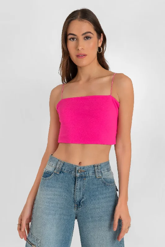 Crop top bandeau con tirantes Mesh Blend Leather Blend Suede Blend