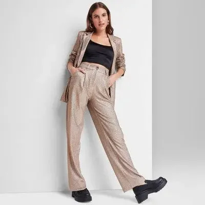 Open Box - Wild Fable Women's High Rise Wide Leg Relaxed Glitter Trouser Pants Metallic Trousers Leather Faux